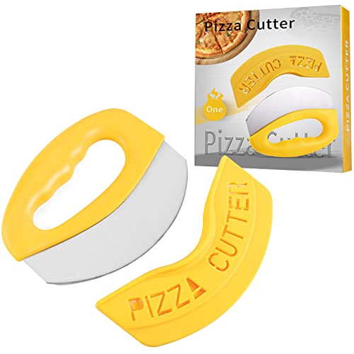 KAZETEC Pizza Cutter Food Chopper- Super Sharp Blade Stainless Steel Pizza Cutter Rocker Slicer with Protective Sheath Multi Function Vegetable Cutter & Salad Chopper(Yellow)