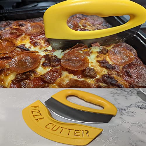 KAZETEC Pizza Cutter Food Chopper- Super Sharp Blade Stainless Steel Pizza Cutter Rocker Slicer with Protective Sheath Multi Function Vegetable Cutter & Salad Chopper(Yellow)