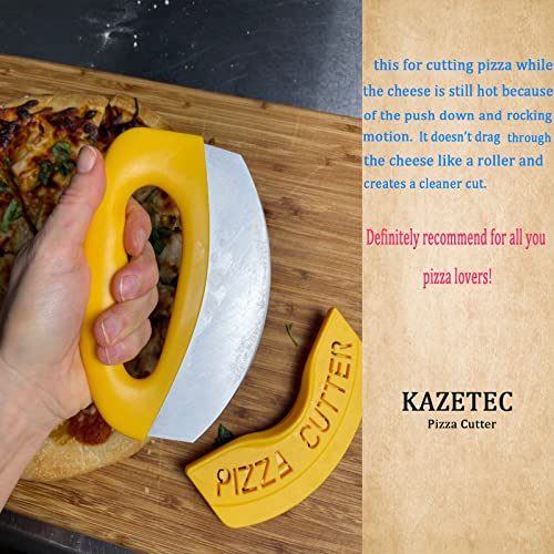 KAZETEC Pizza Cutter Food Chopper- Super Sharp Blade Stainless Steel Pizza Cutter Rocker Slicer with Protective Sheath Multi Function Vegetable Cutter & Salad Chopper(Yellow)