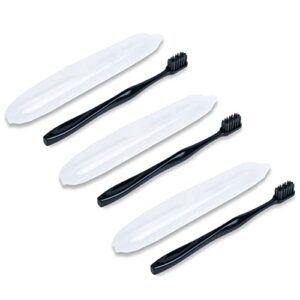 sol modern gentle manual toothbrush, ventilated travel case, soft bristles, modern sleek design, 3 count (black)