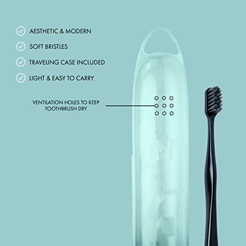 Sol Modern Gentle Manual Toothbrush, Ventilated Travel Case, Soft Bristles, Modern Sleek Design, 3 Count (Black)