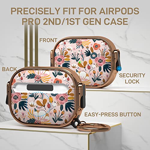 Maxjoy for Airpods Pro 2nd Generation/1st Generation Case with Lock, Flower AirPod Pro 2 Case Lock Protective Hard iPod Pro 2 Case for Women Men with Keychain for Airpods Pro (2023/2022/2019)