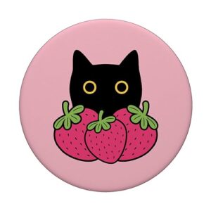 Cute Black Cat Pink Strawberry Kawaii Strawberries PopSockets Standard PopGrip