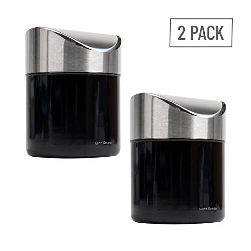 Mind Reader Mini Countertop Trash Can, 1.5 Liter/0.40 Gallon Capacity, Swivel Lid, Recycling, Compost Bin, Desktop Organizer, Set of 2, L x 4.75" W x 6.25" H, Black