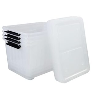 easymanie 50 quart plastic wheeled storage bin, 4 packs, plastic latching storage box
