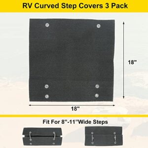 RV Steps Covers Rugs 3 Pack, 18 Inch Wide RV Camper Step Stair Covers, Wrap Around Camper Stair Rugs Radius Carpet with Spring Hooks, Grey