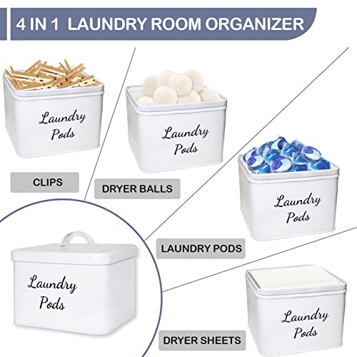 Metal Laundry Pods Dryer Sheet holder with Lid for Laundry Room Decor & Organization Accessories, Oppro Farmhouse Beads Container with Handle, Large Modern Storage Box(Holds 85 laundry pods)