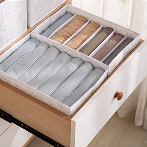 XYSCPDM 7 Grids Clothes Organizer for Folded Clothes [2-Pack] Clothes Drawer Organizer, Drawer Organizers for Clothing, for Jeans, Pants, Sweater, Coat, Scarves (White)