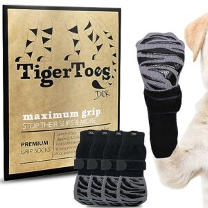 dok tigertoes premium non-slip dog socks for hardwood floors - extra-thick grip that works even when twisted - prevents licking, slipping, and great for dog paw protection - size medium