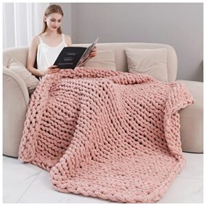 QQP Chunky Knit Throw Blanket,Hand Made with Jumbo Chenille Yarn Crochet Blanket,Super Cozy and Soft Chunky Knitted Throw Blanket for Sleep＆Home Decor.（40x40In Dusty Pink）