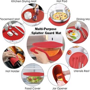 2PCS, KooMall 8 Inch Silicone Trivets for Hot Pots and Pans, Hot Pads for Kitchen Countertops, 572°F Heat Resistant Pot Holders, Multi-Purpose Microwave Mat for Grabbing, Food Grade & BPA Free, Red