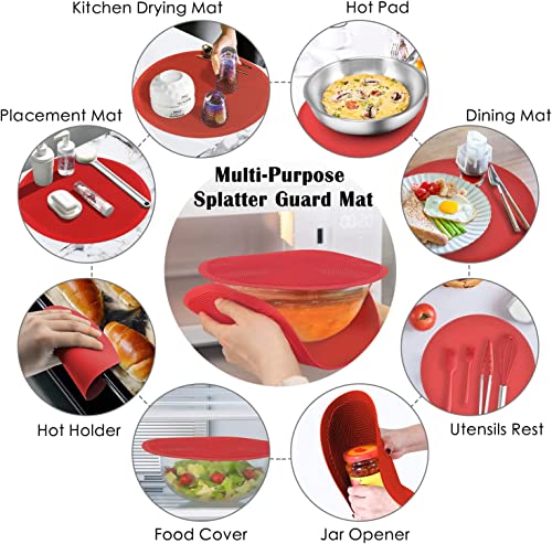 2PCS, KooMall 8 Inch Silicone Trivets for Hot Pots and Pans, Hot Pads for Kitchen Countertops, 572°F Heat Resistant Pot Holders, Multi-Purpose Microwave Mat for Grabbing, Food Grade & BPA Free, Red