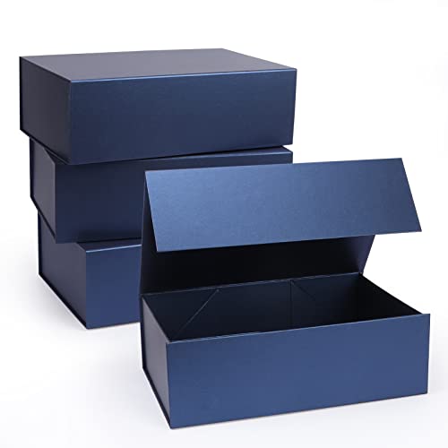 Giftgarden 4 Pack 12”x8”x4” Blue Gift Boxes with Magnetic Lids, Large Collapsible Gift Wrap Box Magnet Clourse for Presents, Mothers Day, Birthday, Wedding, Bridesmaid Groomsman Proposal Box