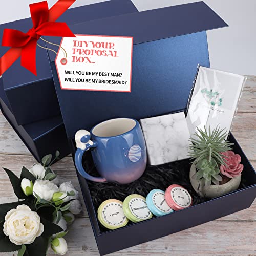 Giftgarden 4 Pack 12”x8”x4” Blue Gift Boxes with Magnetic Lids, Large Collapsible Gift Wrap Box Magnet Clourse for Presents, Mothers Day, Birthday, Wedding, Bridesmaid Groomsman Proposal Box