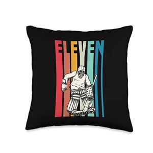 Retro Style Ice Hockey Birthday Party Supplies Retro 11 Year Old Ice Hockey Goalie 11th Birthday Party Throw Pillow, 16x16, Multicolor