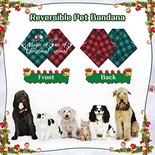 Bonjin 2 Pack Dog Bandana Christmas Classic Plaid, Pet Scarf Triangle Reversible Bibs Kerchief Santa Christmas Tree Magic of Christmas Print Pet Bandana for Small Medium Large Dogs Cats Pets