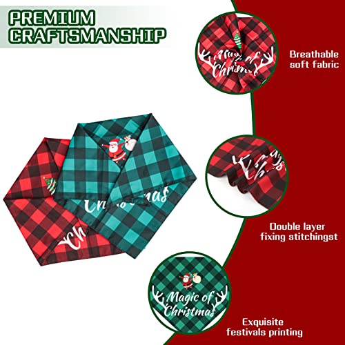 Bonjin 2 Pack Dog Bandana Christmas Classic Plaid, Pet Scarf Triangle Reversible Bibs Kerchief Santa Christmas Tree Magic of Christmas Print Pet Bandana for Small Medium Large Dogs Cats Pets