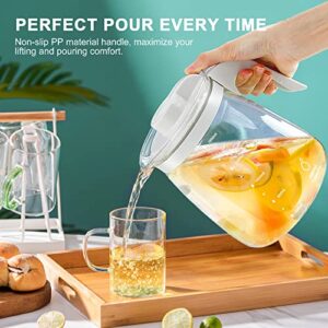 Glass Water Pitcher - HIHUOS 60oz Chic Carafe with Lid and Handle - Iced Tea Pitcher with Precise Scale Line, Modern Juice Jug for Cold Brew Coffee, Milk, Sun Tea, Lemonade