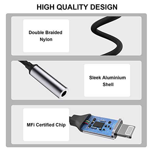 Apple MFi Certified 2 Pack iPhone 3.5mm Headphones Adapter, Lightning to 3.5 mm Headphone/Earphone Jack Converter Audio Aux Adapter Dongle Compatible with iPhone 14 13 12 11 Pro XR XS Max X 8 7