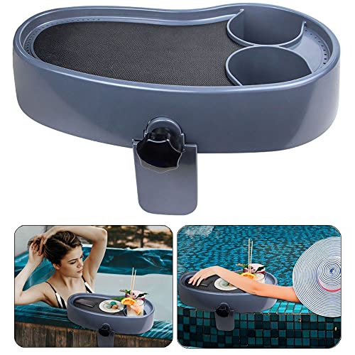 Hot Tub Table Tray, Adjustable Hot Tub Drink Holder, Nonslip Drink Caddy with 2 Cup Holders, Upgraded Hot Tub Side Table, Heavy-Duty Serving Tray for Aboveground Bathtub Spa Outdoor Patio