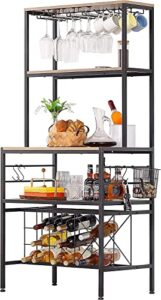 coffee bar cabinet with glass holder,wine rack freestanding floor,wine rack table with mug rack and bottle holder, floor liquor wine cabinet storage, multi-use bar cabinet for home kitchen dining room