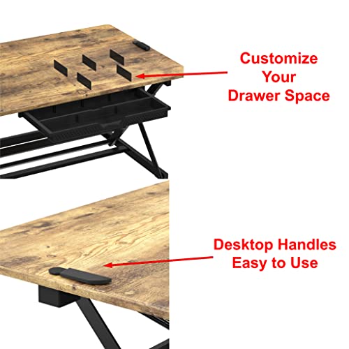 SHW 32" Over Desk Height Adjustable Standing Desk with Drawer, Rustic Brown