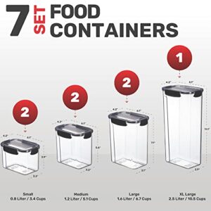 Air Tight Containers For Food - Clear Airtight Food Storage Containers For Pantry Organization And Storage - 7 PC - Snack, Spaghetti Container Storage - Kitchen Canisters With Lids, Labels And Marker