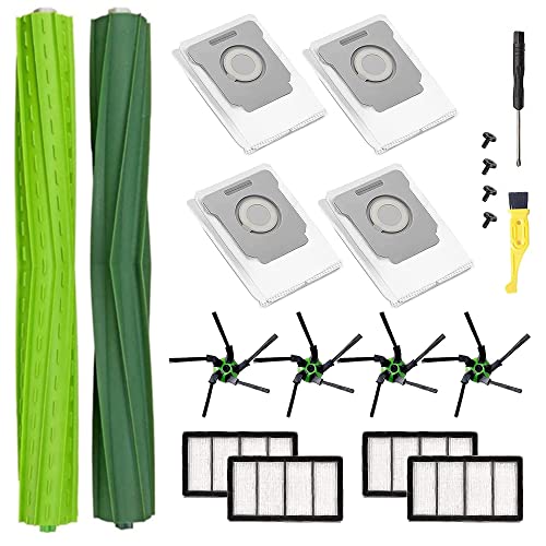 Replacement Parts and Accessories Compatible with iRobot Roomba s9 (9150) s9+s9 Plus (9550) Series Vacuum Cleaner 1 Pair Faceted Rubber Brush, 4 Filters, 4 Side Brushes, 4 Dust Bags