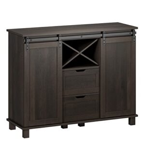 HOSTACK Farmhouse Buffet Sideboard, Coffee Bar Cabinet with Storage, Liquor Wine Cabinet with Sliding Barn Doors, Accent Cabinet for Home, Kitchen, Dining Room, Dark Brown