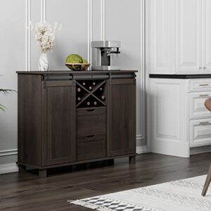 HOSTACK Farmhouse Buffet Sideboard, Coffee Bar Cabinet with Storage, Liquor Wine Cabinet with Sliding Barn Doors, Accent Cabinet for Home, Kitchen, Dining Room, Dark Brown