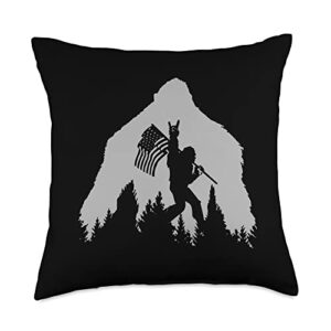 bigfoot designs co. bigfoot holding american flag white silhouette forest trees throw pillow, 18x18, multicolor