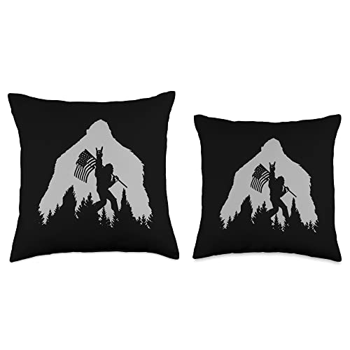 bigfoot designs co. Bigfoot Holding American Flag White Silhouette Forest Trees Throw Pillow, 18x18, Multicolor