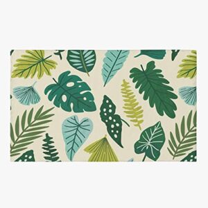 Tropical Plant Green Leaves Area Rug, Abstract Leaves Leaves Home Decor Rug, Easy Clean Carpet with Anti-Slip Backing Durable Not Falling Off for Bedroom Living Room Dining Room Office 5ftx3.3ft