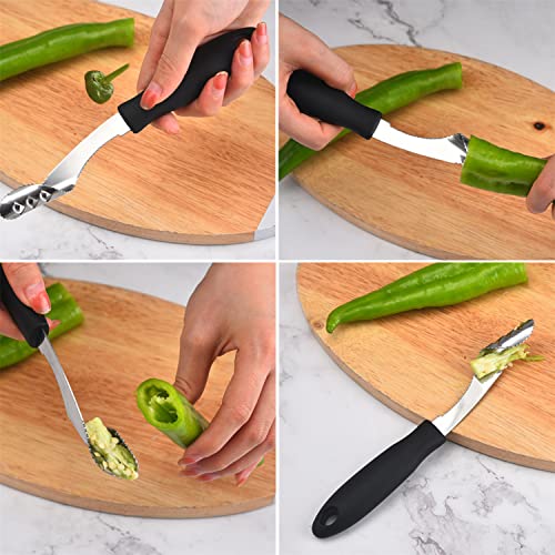 JIANYI Kitchen 2-in-1 Jalapeno Corer, 18/8 Stainless Steel Bell Pepper Corer Tool Remover with Serrated Edges & Soft Rubber Handle, Jalapeno Pepper Deseeder For Removing Vegetable Tops & Seeds