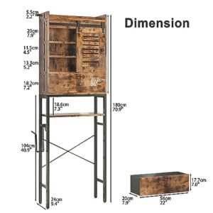 IRONCK Over The Toilet Storage Rack with Cabinet and Drawer, 6 Tier Bathroom Organizer Shelves Space Saver with Adjustable Shelf, Sliding Door, Paper Hook, Vintage Brown