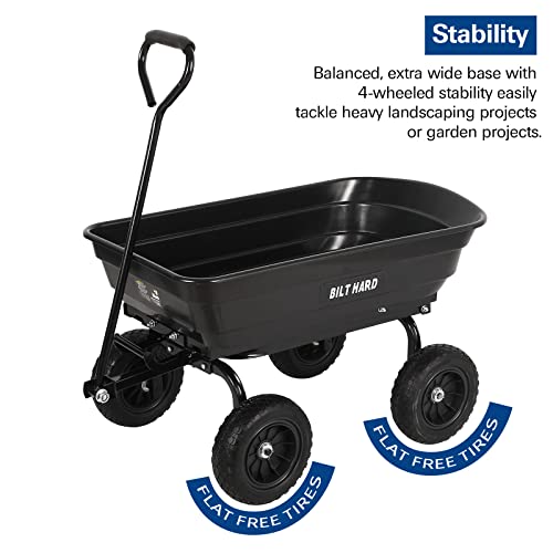 BILT HARD 4 Cu.Ft. 10" No-Flat Tires Poly Yard Dump Cart with 180° Rotating Handle, 600 lbs Capacity Heavy Duty Garden Carts and Wagons