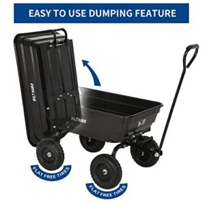 BILT HARD 4 Cu.Ft. 10" No-Flat Tires Poly Yard Dump Cart with 180° Rotating Handle, 600 lbs Capacity Heavy Duty Garden Carts and Wagons