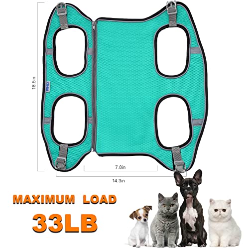 RHD Multi-Function Detachable Pet Grooming Hammock Harness & Vest Harness, 4.6ft Nylon Pet Leash, Pet Grooming Supplies Kit with Nail Clippers, Nail File, Pet Comb - Soft,Mesh,Reflective Thread,Cyan,S