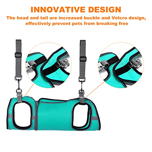 RHD Multi-Function Detachable Pet Grooming Hammock Harness & Vest Harness, 4.6ft Nylon Pet Leash, Pet Grooming Supplies Kit with Nail Clippers, Nail File, Pet Comb - Soft,Mesh,Reflective Thread,Cyan,S