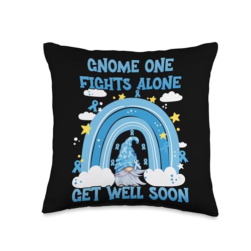 Gnome One Fights Alone Get Well Soon Cancer Gnome One Fights Alone Light Blue| Prostate Cancer Awareness Throw Pillow, 16x16, Multicolor