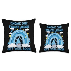 Gnome One Fights Alone Get Well Soon Cancer Gnome One Fights Alone Light Blue| Prostate Cancer Awareness Throw Pillow, 16x16, Multicolor