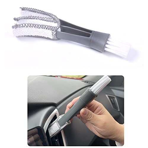 Smeyta Double Head Brush for Car Clean 1Pack,Car Brushes for Detailing Interior,Air Conditioning Vent Cleaner,Soft Car Detailing Brush(Gray,1PC)