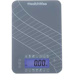 healthwise digital kitchen food scale with calorie & carb calculator tempered glass | precision measurements | unit conversions: oz, lbs, g, ml | 14 pre-set foods, gray (59-106)