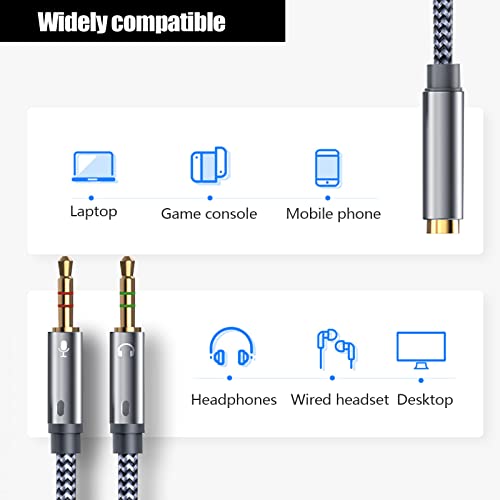 RonFin 2-Pack Headphone and Microphone Splitter Cable, Headphone Splitter Y 3.5mm Audio Cable TRS Splitter Port Gaming Headset Splitter Pc Earphone Adapter VoIP Phone