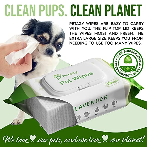 Petazy 400 Dog Wipes for Paws and Butt Ears Eyes | Organic Pet Wipes for Dogs | Lavender Scented Dog Wipes Cleaning Deodorizing | Extra Thick Paw Wipes for Dogs Cats Pets | Bonus Glove Wipes Included