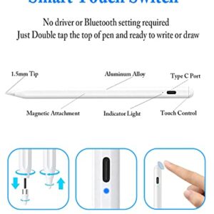 Active Stylus Pens for Touch Screens with Magnetic Design, Rechargeable Universal iPad Pencil, Fine Point Stylus Pen for iPad Pro/Air/Mini/iPhone/iOS/Android/Tablets Writing & Drawing-White