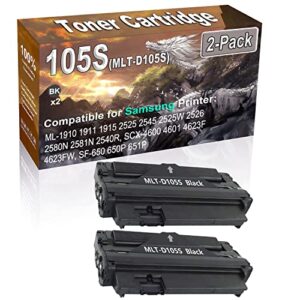 2-pack (black) compatible high yield 105s mlt-d105s printer toner cartridge use for samsung ml-1910 1911 1915 2525 2545 2525w 2526 2580n 2581n 2540r printers