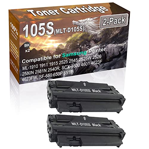 2-Pack (Black) Compatible High Yield 105S MLT-D105S Printer Toner Cartridge use for Samsung ML-1910 1911 1915 2525 2545 2525W 2526 2580N 2581N 2540R Printers