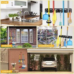 Champs Broom Holder Wall Mount, Mop and Broom Holder Broom Organizer Hanger Storage Rack Wall Holder with 5 Slots and 6 Hooks for Garden Kitchen Garage Laundry Tools [Black]