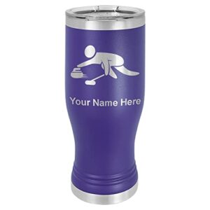 lasergram 20oz vacuum insulated pilsner mug, curling figure, personalized engraving included (dark purple)